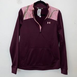 Under Armor Burgundy Pink Camo Accent Pullover Sweatshirt Kangaroo Pou…